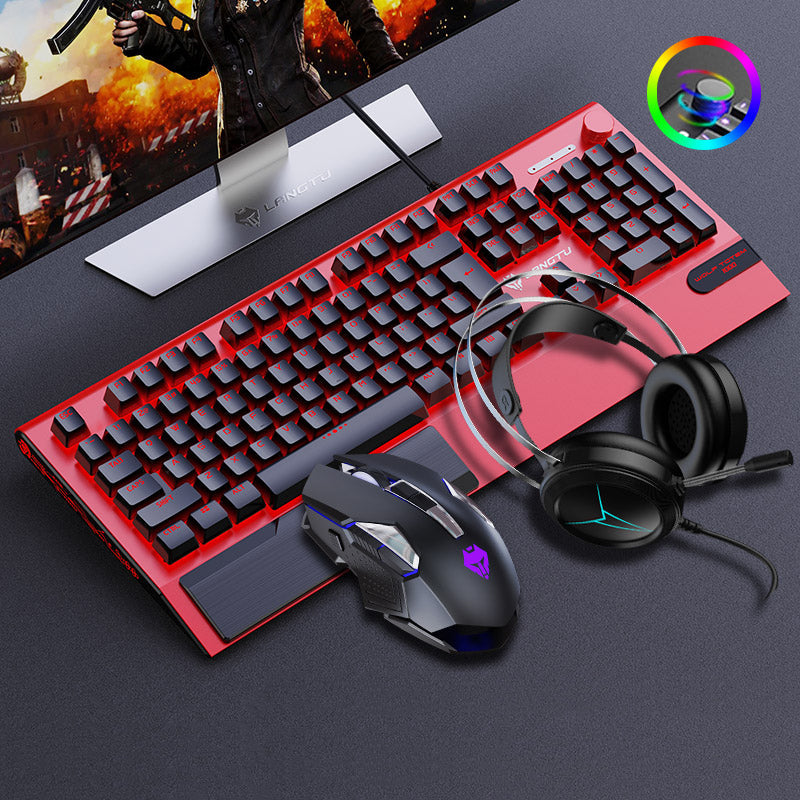 LANGTU K1000 RGB Backlit 104-Key Real Mechanical Keyboard Red with Multi-Function Rotary Knob, Wrist Rest and 8 Backlit Modes