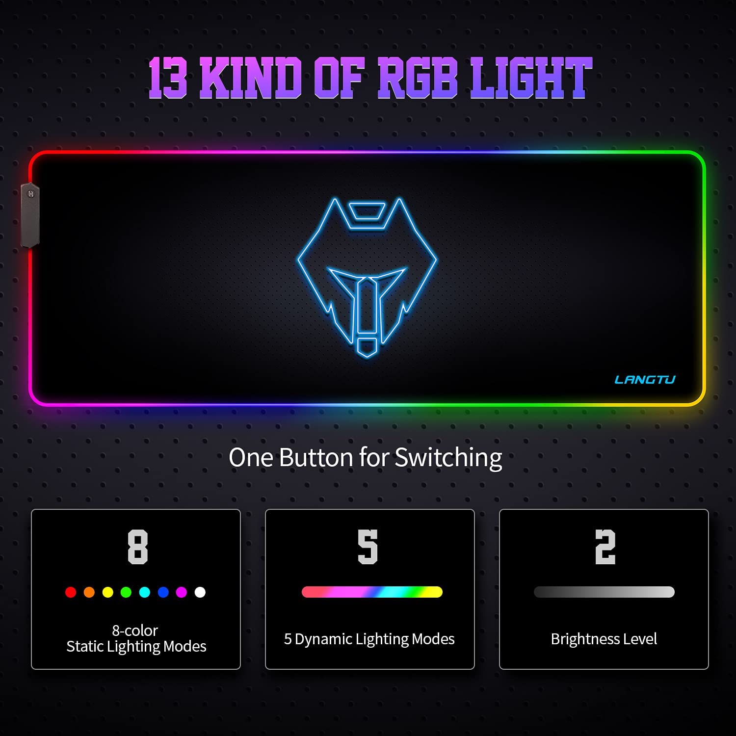 LANGTU Extended XXL Rainbow RGB Mouse Pad with 13 Backlit Modes Black