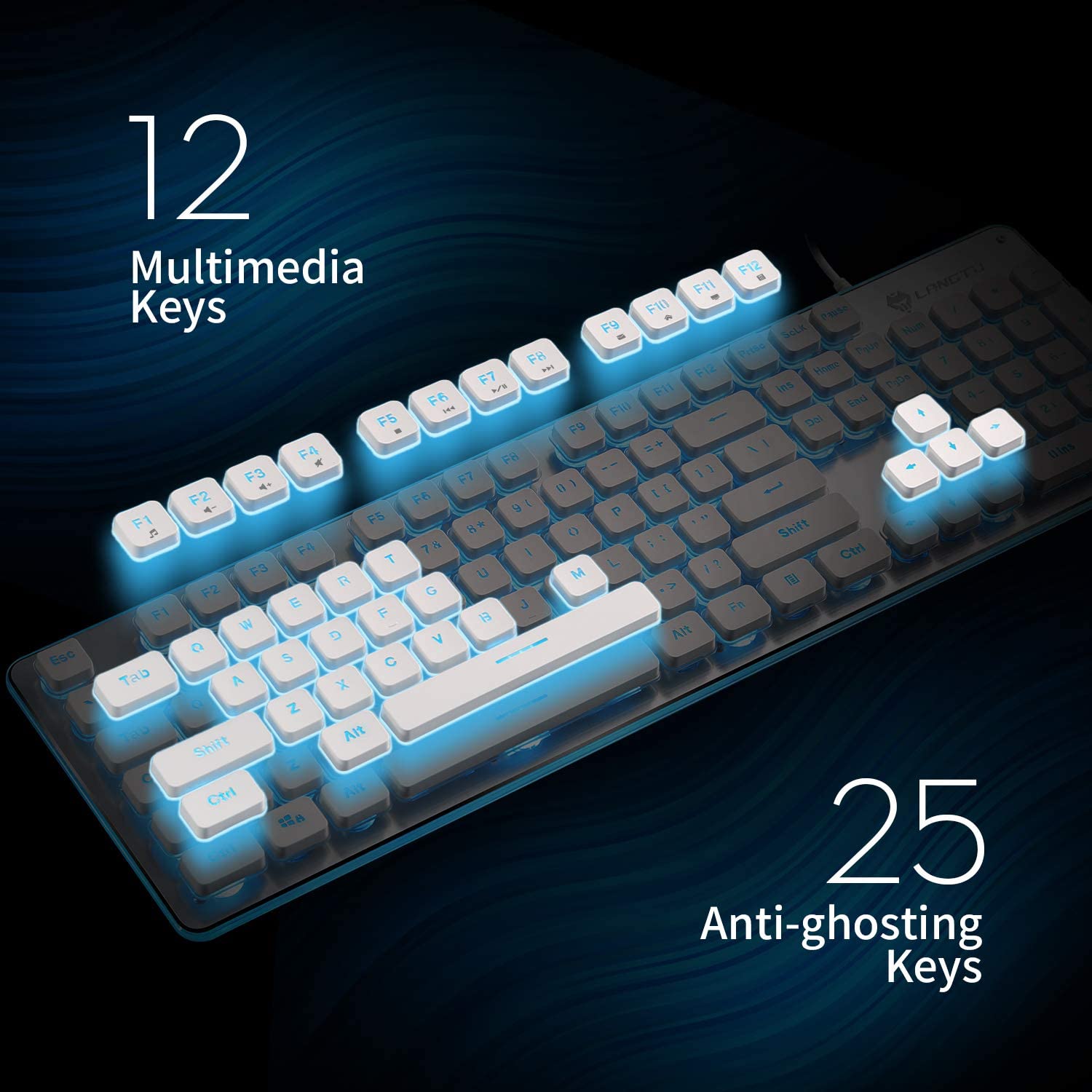 LANGTU L1 Ice Blue Backlit All Metal Panel 104-Key Anti-Ghosting Membrane Keyboard White/Silver - LANGTU Store