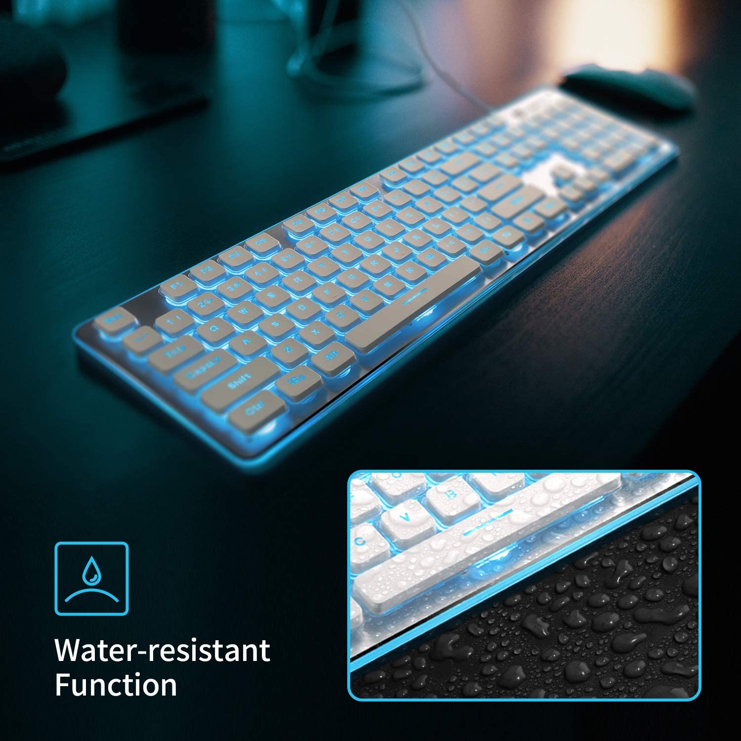 LANGTU L1 Ice Blue Backlit All Metal Panel 104-Key Anti-Ghosting Membrane Keyboard White/Silver - LANGTU Store