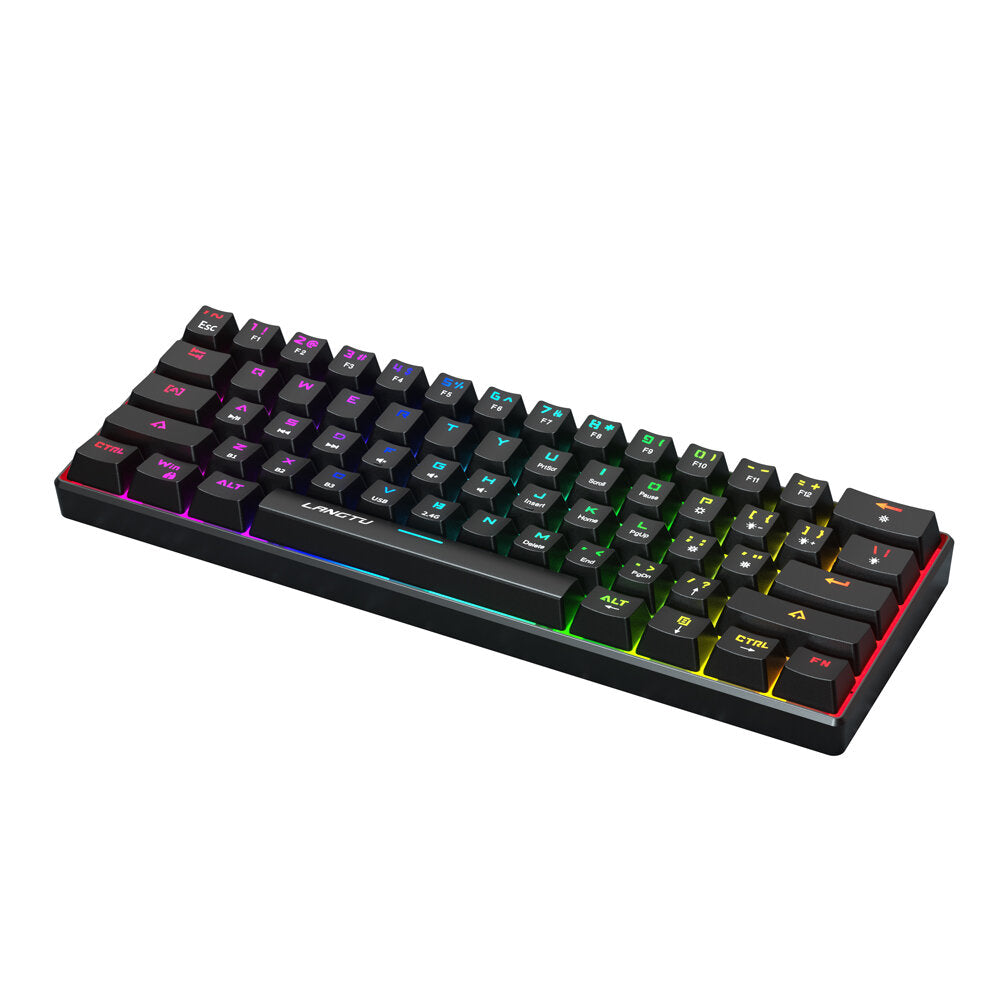 LANGTU G1000 Blue Switch Rainbow RGB Backlit 61-Key Bluetooth 5.0 Wireless Mechanical Keyboard with 3 Connection Modes Black  - LANGTU Store