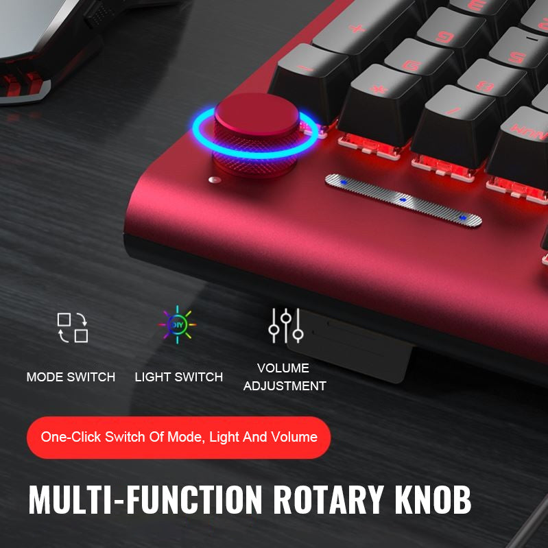 LANGTU K1000 RGB Backlit 104-Key Real Mechanical Keyboard Red with Multi-Function Rotary Knob, Wrist Rest and 8 Backlit Modes