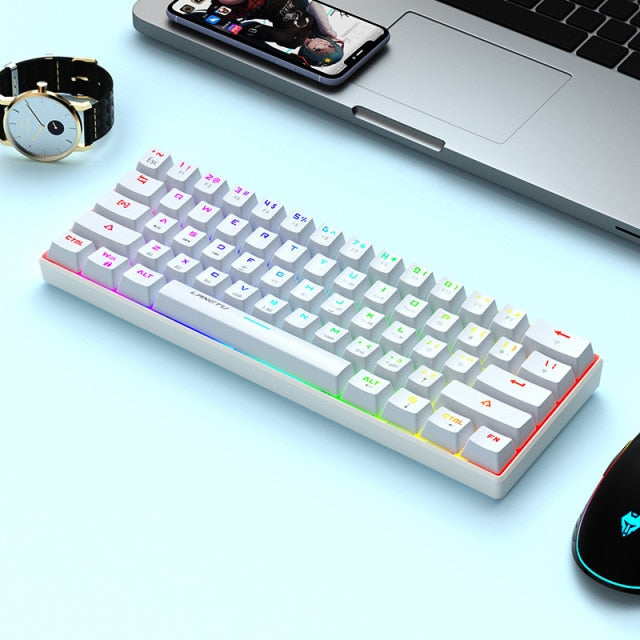 LANGTU G1000 Blue Switch Rainbow RGB Backlit 61-Key Bluetooth 5.0 Wireless Mechanical Keyboard with 3 Connection Modes White Media  - LANGTU Store