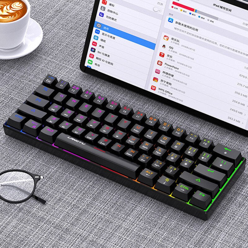 LANGTU G1000 Blue Switch Rainbow RGB Backlit 61-Key Bluetooth 5.0 Wireless Mechanical Keyboard with 3 Connection Modes Black  - LANGTU Store