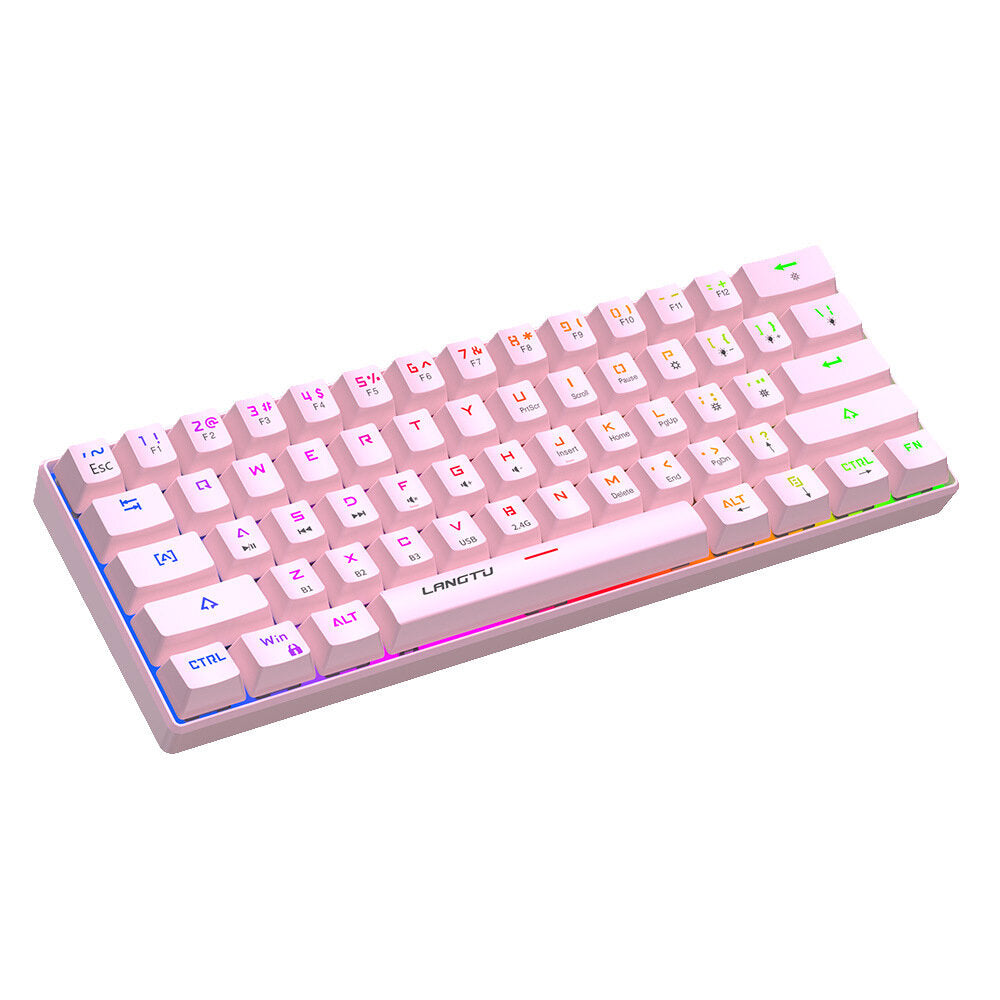 LANGTU G1000 Blue Switch Rainbow RGB Backlit 61-Key Bluetooth 5.0 Wireless Mechanical Keyboard with 3 Connection Modes Pink - LANGTU Store